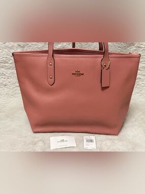 Coach Vintage Pink City Zip Top Leather Tote Bag - Signature Gold Hardware